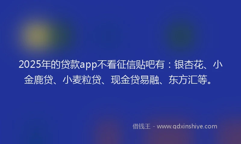 2025年的贷款app不看征信贴吧有：银杏花、小金鹿贷、小麦粒贷、现金贷易融、东方汇等。