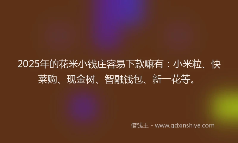 2025年的花米小钱庄容易下款嘛有：小米粒、快莱购、现金树、智融钱包、新一花等。