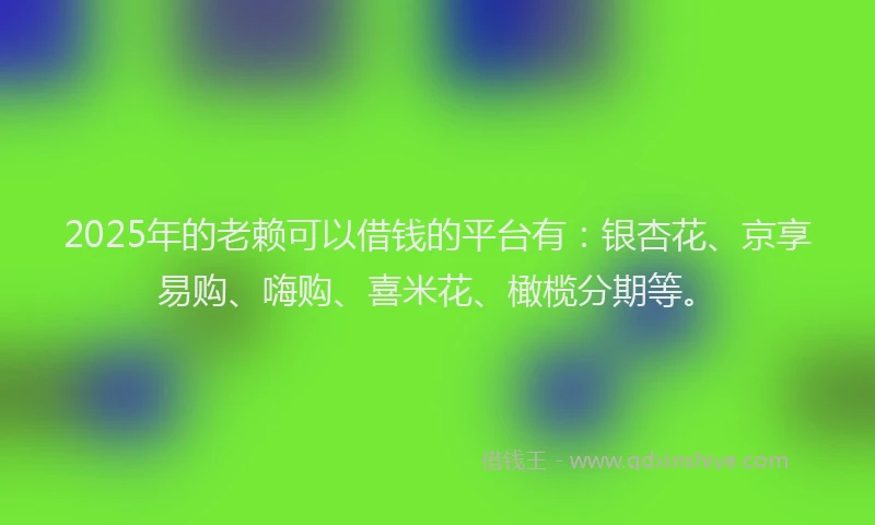 2025年的老赖可以借钱的平台有：银杏花、京享易购、嗨购、喜米花、橄榄分期等。