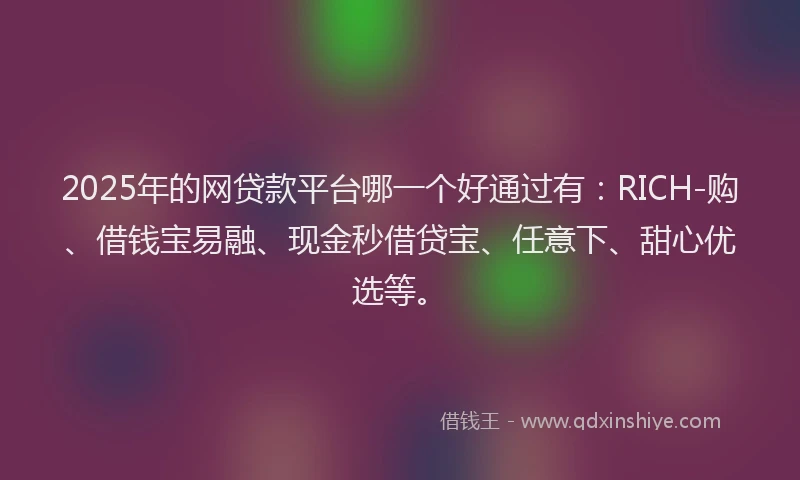 2025年的网贷款平台哪一个好通过有：RICH-购、借钱宝易融、现金秒借贷宝、任意下、甜心优选等。