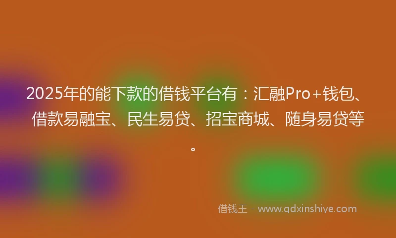 2025年的能下款的借钱平台有：汇融Pro+钱包、借款易融宝、民生易贷、招宝商城、随身易贷等。