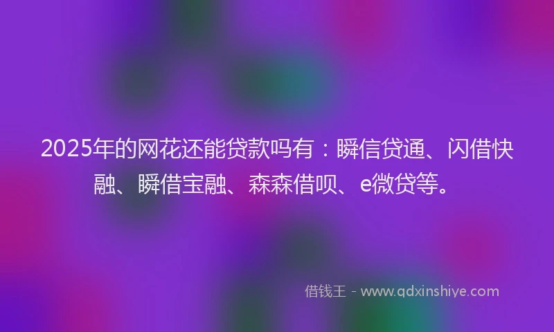 2025年的网花还能贷款吗有：瞬信贷通、闪借快融、瞬借宝融、森森借呗、e微贷等。
