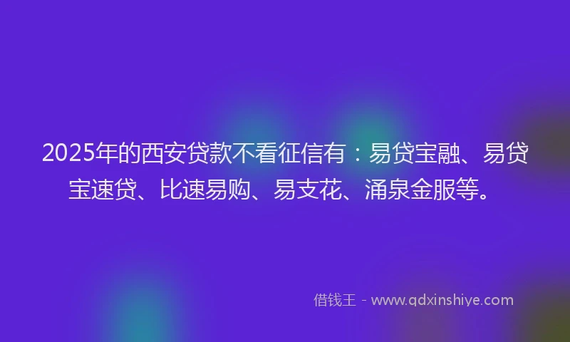 2025年的西安贷款不看征信有：易贷宝融、易贷宝速贷、比速易购、易支花、涌泉金服等。