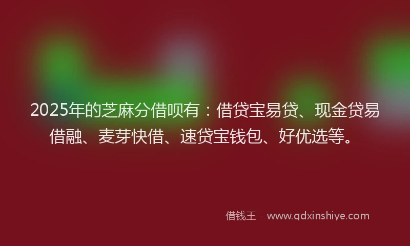 2025年的芝麻分借呗有：借贷宝易贷、现金贷易借融、麦芽快借、速贷宝钱包、好优选等。