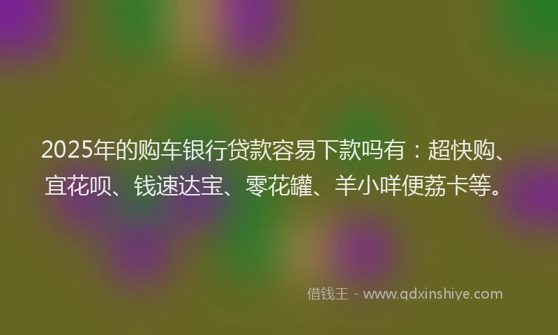 2025年的购车银行贷款容易下款吗有：超快购、宜花呗、钱速达宝、零花罐、羊小咩便荔卡等。