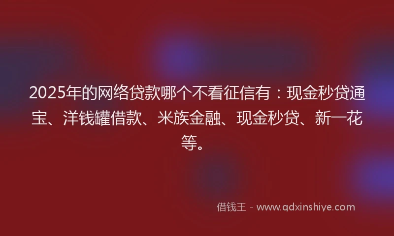 2025年的网络贷款哪个不看征信有：现金秒贷通宝、洋钱罐借款、米族金融、现金秒贷、新一花等。