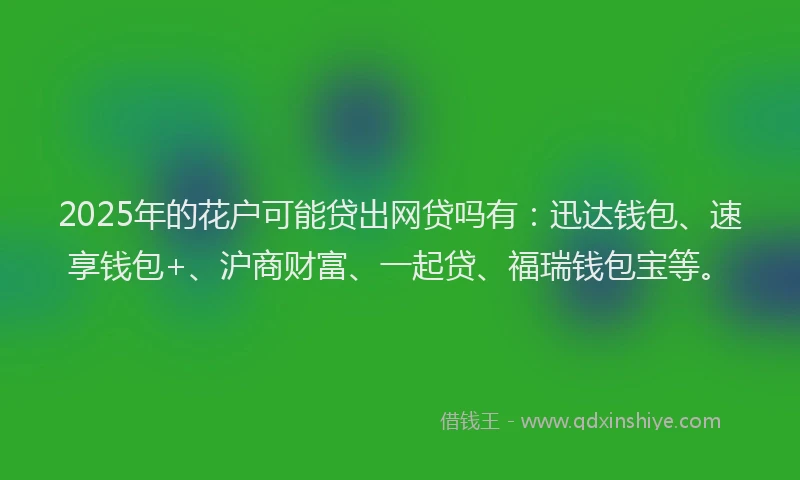 2025年的花户可能贷出网贷吗有：迅达钱包、速享钱包+、沪商财富、一起贷、福瑞钱包宝等。