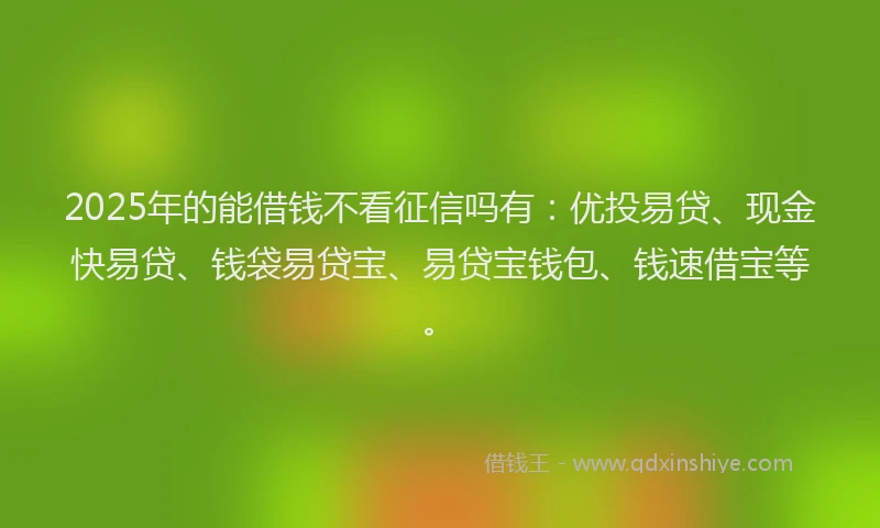 2025年的能借钱不看征信吗有：优投易贷、现金快易贷、钱袋易贷宝、易贷宝钱包、钱速借宝等。
