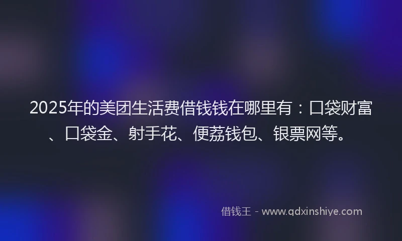 2025年的美团生活费借钱钱在哪里有：口袋财富、口袋金、射手花、便荔钱包、银票网等。