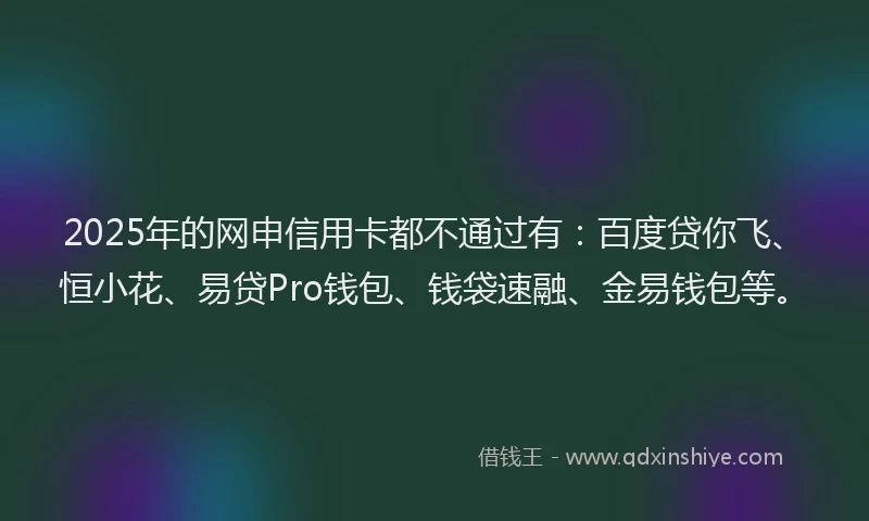 2025年的网申信用卡都不通过有：百度贷你飞、恒小花、易贷Pro钱包、钱袋速融、金易钱包等。