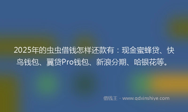 2025年的虫虫借钱怎样还款有：现金蜜蜂贷、快鸟钱包、翼贷Pro钱包、新浪分期、哈银花等。