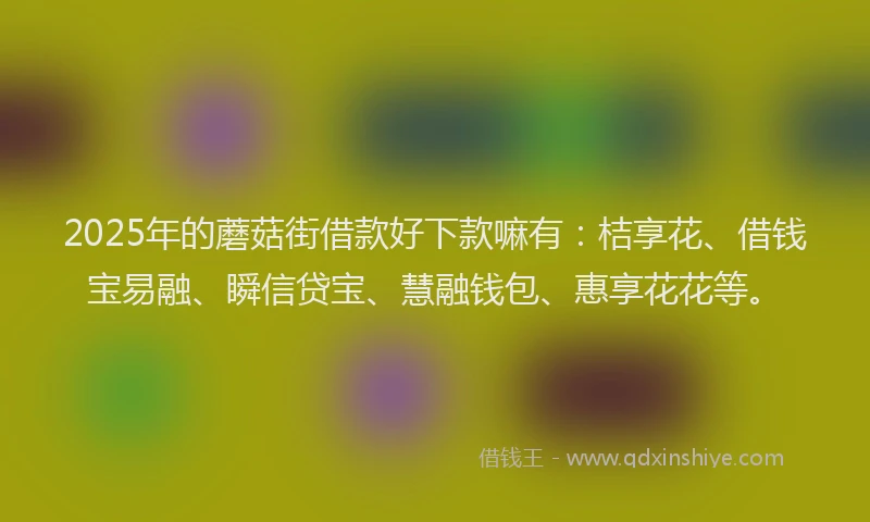 2025年的蘑菇街借款好下款嘛有：桔享花、借钱宝易融、瞬信贷宝、慧融钱包、惠享花花等。