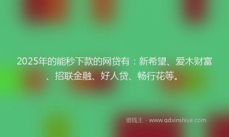 2025年的能秒下款的网贷有：新希望、爱木财富、招联金融、好人贷、畅行花等。