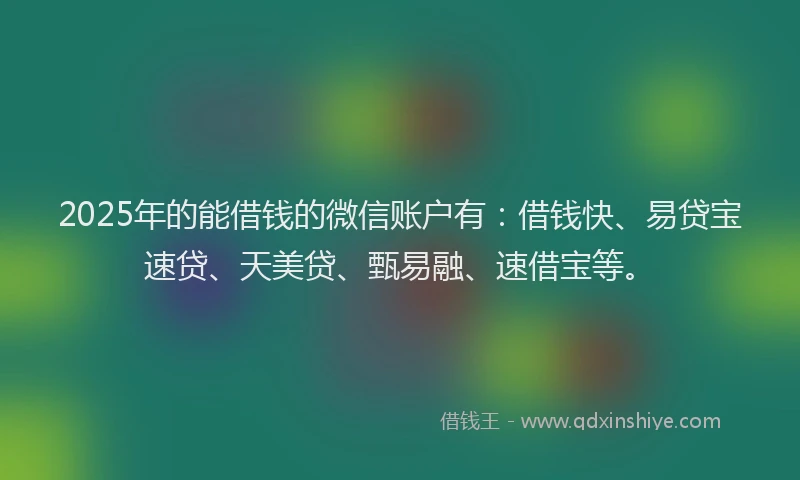 2025年的能借钱的微信账户有：借钱快、易贷宝速贷、天美贷、甄易融、速借宝等。