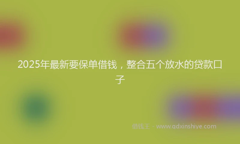 2025年最新要保单借钱，整合五个放水的贷款口子