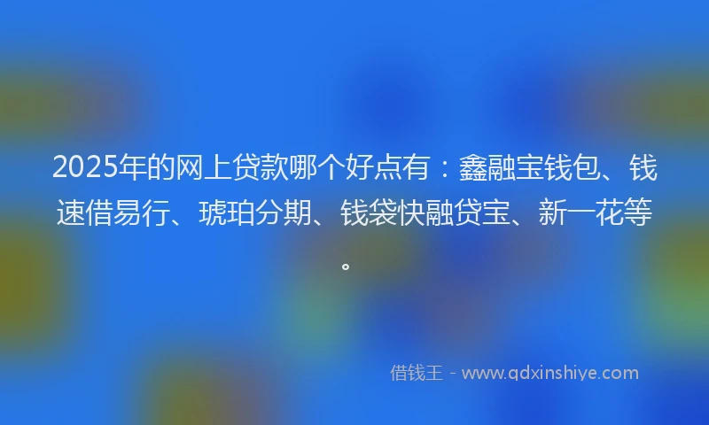 2025年的网上贷款哪个好点有：鑫融宝钱包、钱速借易行、琥珀分期、钱袋快融贷宝、新一花等。