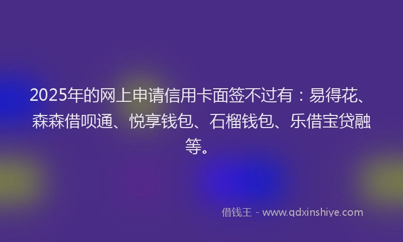 2025年的网上申请信用卡面签不过有：易得花、森森借呗通、悦享钱包、石榴钱包、乐借宝贷融等。
