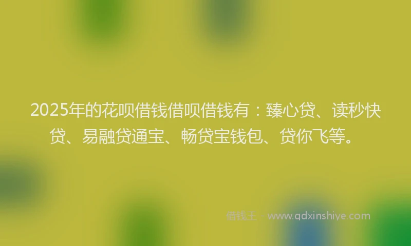 2025年的花呗借钱借呗借钱有：臻心贷、读秒快贷、易融贷通宝、畅贷宝钱包、贷你飞等。