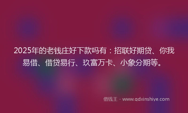 2025年的老钱庄好下款吗有：招联好期贷、你我易借、借贷易行、玖富万卡、小象分期等。