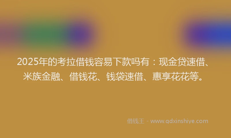 2025年的考拉借钱容易下款吗有：现金贷速借、米族金融、借钱花、钱袋速借、惠享花花等。