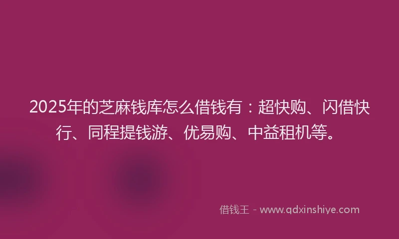 2025年的芝麻钱库怎么借钱有：超快购、闪借快行、同程提钱游、优易购、中益租机等。