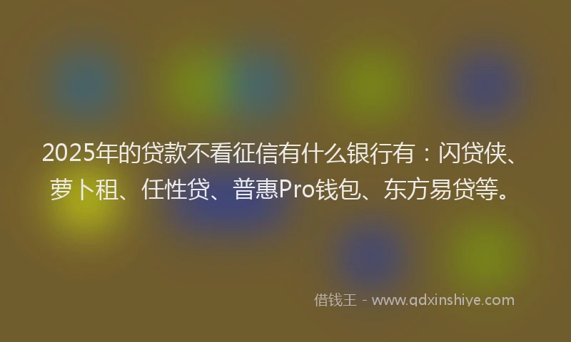 2025年的贷款不看征信有什么银行有：闪贷侠、萝卜租、任性贷、普惠Pro钱包、东方易贷等。