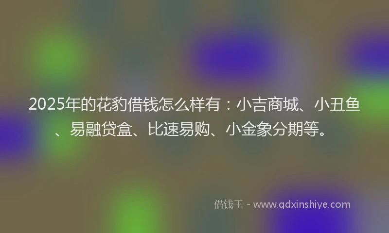 2025年的花豹借钱怎么样有：小吉商城、小丑鱼、易融贷盒、比速易购、小金象分期等。