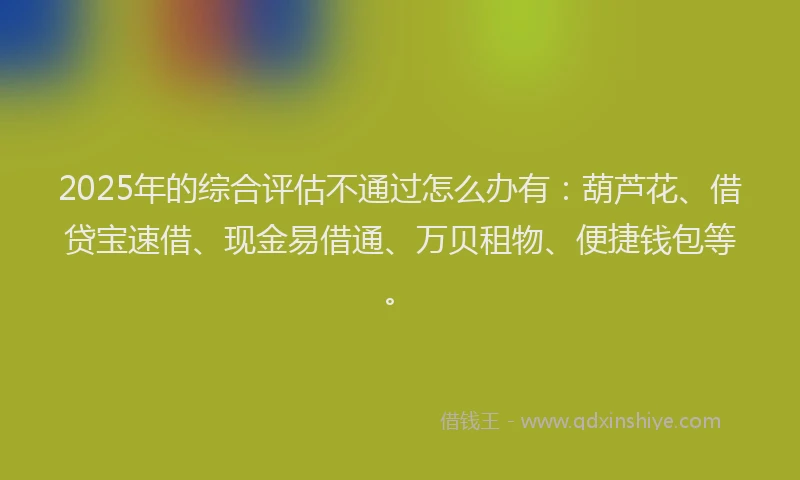 2025年的综合评估不通过怎么办有：葫芦花、借贷宝速借、现金易借通、万贝租物、便捷钱包等。