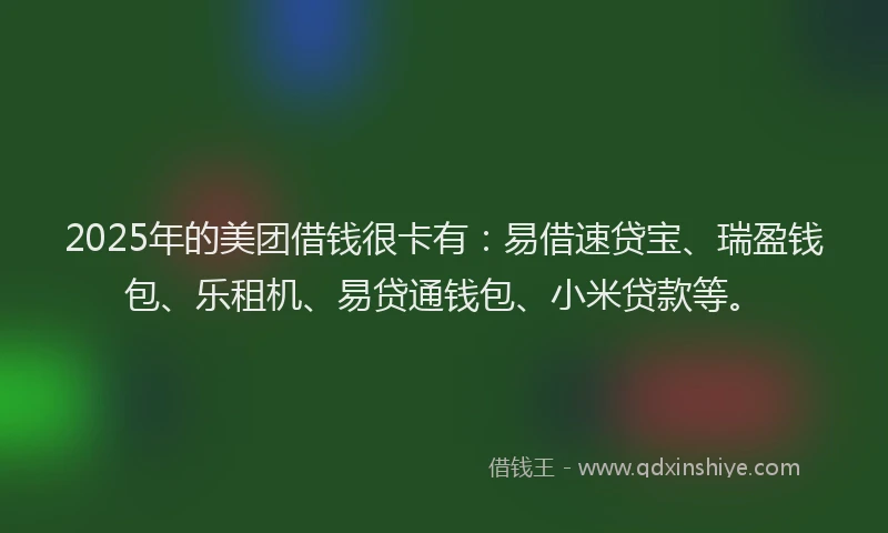 2025年的美团借钱很卡有：易借速贷宝、瑞盈钱包、乐租机、易贷通钱包、小米贷款等。