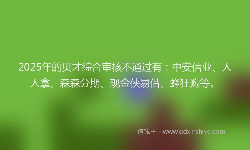 2025年的贝才综合审核不通过有：中安信业、人人拿、森森分期、现金侠易借、蜂狂购等。