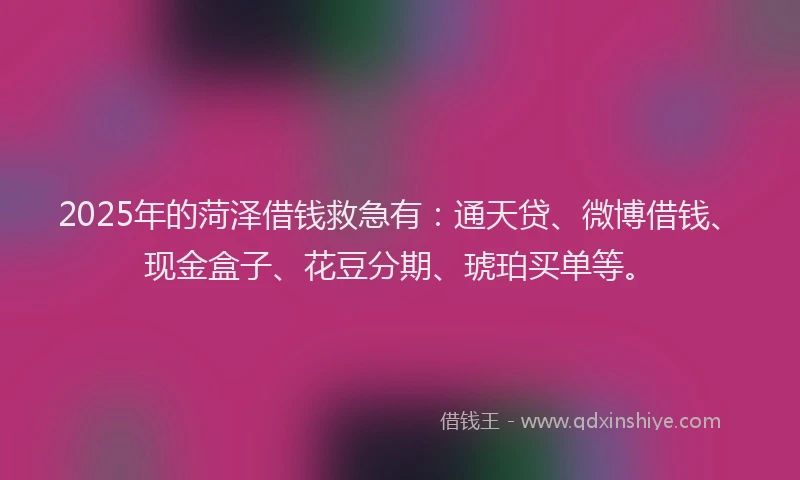 2025年的菏泽借钱救急有：通天贷、微博借钱、现金盒子、花豆分期、琥珀买单等。