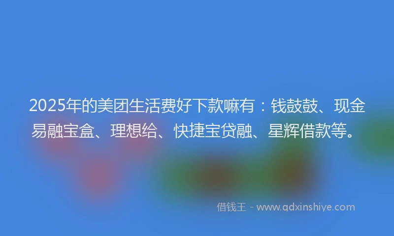 2025年的美团生活费好下款嘛有：钱鼓鼓、现金易融宝盒、理想给、快捷宝贷融、星辉借款等。