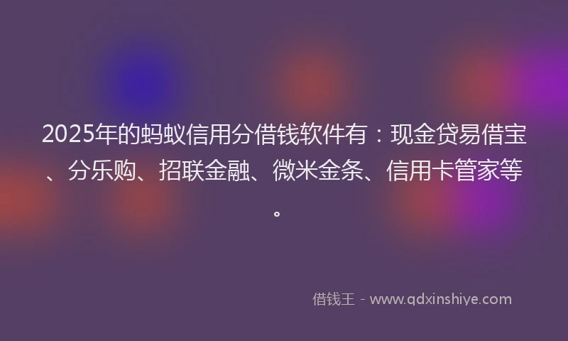 2025年的蚂蚁信用分借钱软件有：现金贷易借宝、分乐购、招联金融、微米金条、信用卡管家等。