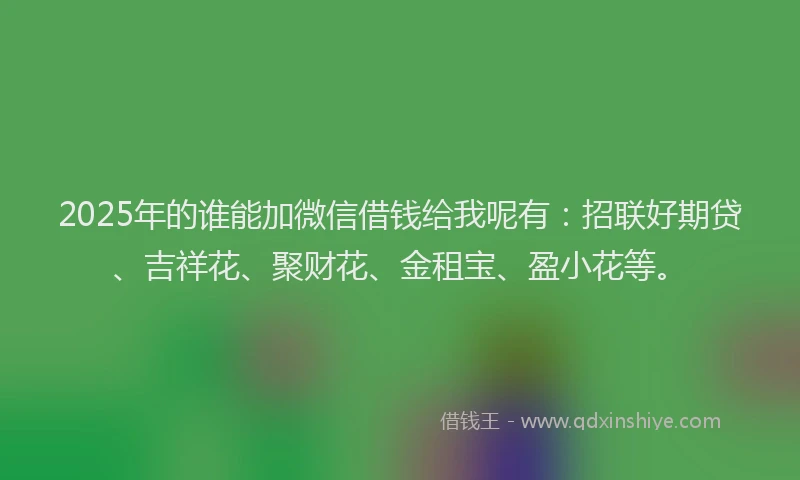 2025年的谁能加微信借钱给我呢有：招联好期贷、吉祥花、聚财花、金租宝、盈小花等。