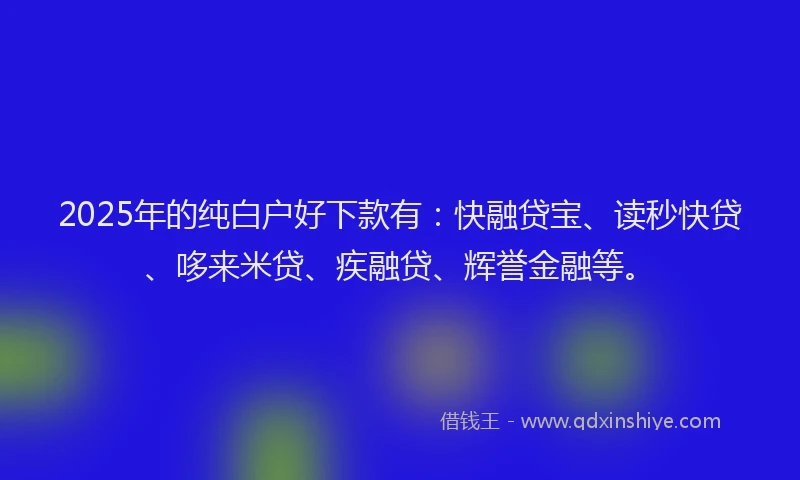 2025年的纯白户好下款有：快融贷宝、读秒快贷、哆来米贷、疾融贷、辉誉金融等。