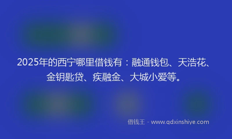 2025年的西宁哪里借钱有：融通钱包、天浩花、金钥匙贷、疾融金、大城小爱等。