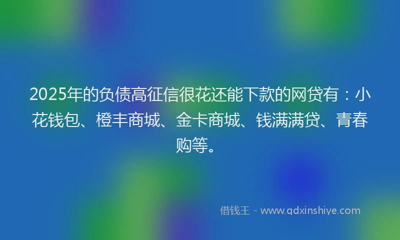 2025年的负债高征信很花还能下款的网贷有：小花钱包、橙丰商城、金卡商城、钱满满贷、青春购等。