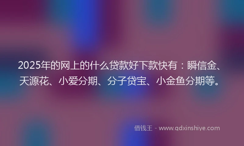 2025年的网上的什么贷款好下款快有：瞬信金、天源花、小爱分期、分子贷宝、小金鱼分期等。