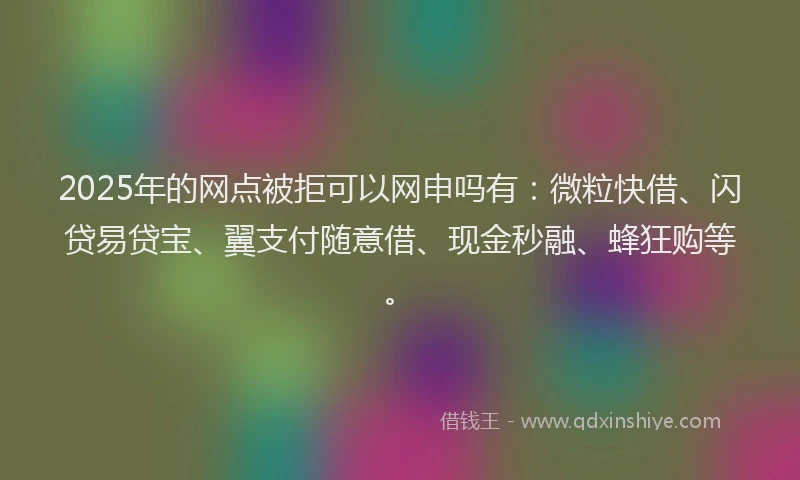 2025年的网点被拒可以网申吗有：微粒快借、闪贷易贷宝、翼支付随意借、现金秒融、蜂狂购等。