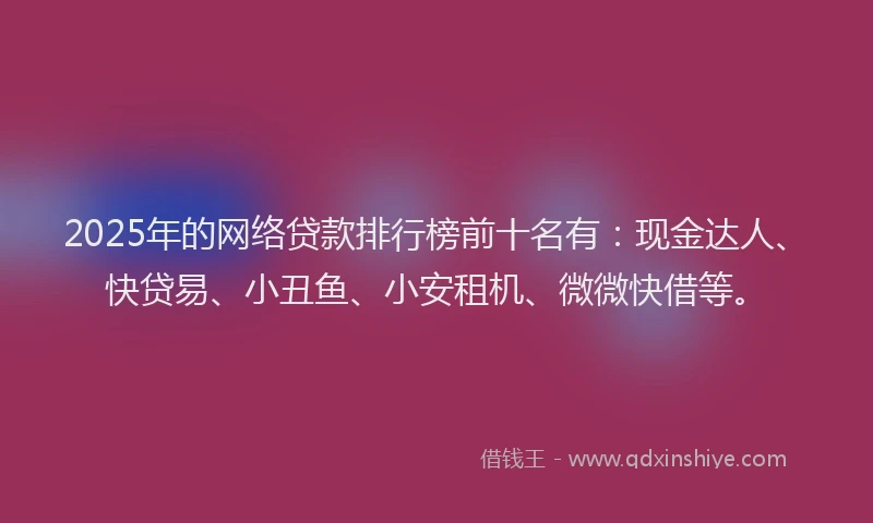 2025年的网络贷款排行榜前十名有：现金达人、快贷易、小丑鱼、小安租机、微微快借等。