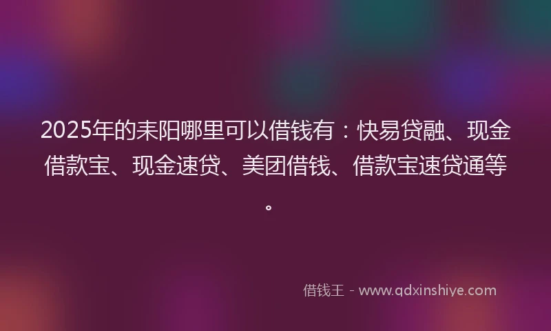 2025年的耒阳哪里可以借钱有：快易贷融、现金借款宝、现金速贷、美团借钱、借款宝速贷通等。