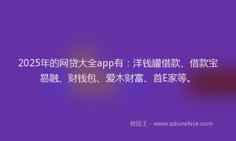 2025年的网贷大全app有：洋钱罐借款、借款宝易融、财钱包、爱木财富、首E家等。