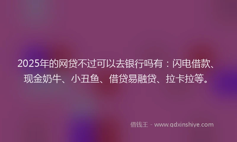 2025年的网贷不过可以去银行吗有：闪电借款、现金奶牛、小丑鱼、借贷易融贷、拉卡拉等。