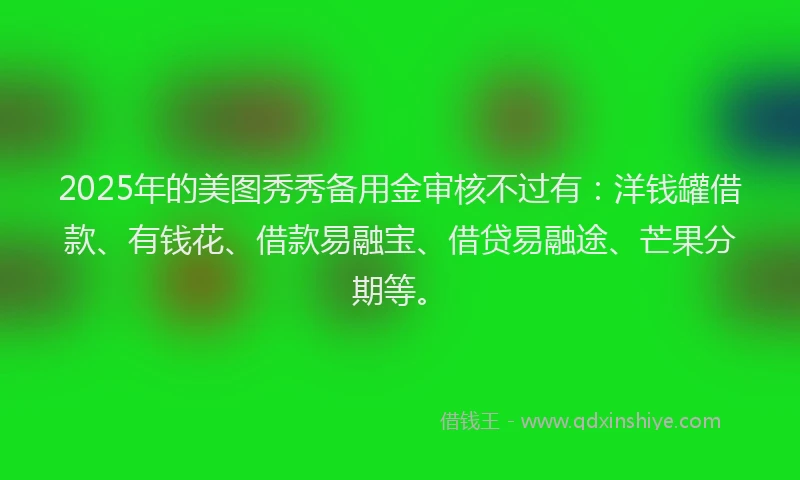 2025年的美图秀秀备用金审核不过有：洋钱罐借款、有钱花、借款易融宝、借贷易融途、芒果分期等。