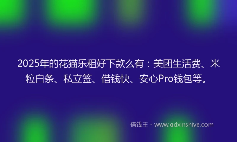 2025年的花猫乐租好下款么有：美团生活费、米粒白条、私立签、借钱快、安心Pro钱包等。