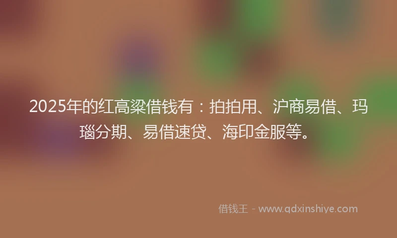 2025年的红高粱借钱有：拍拍用、沪商易借、玛瑙分期、易借速贷、海印金服等。