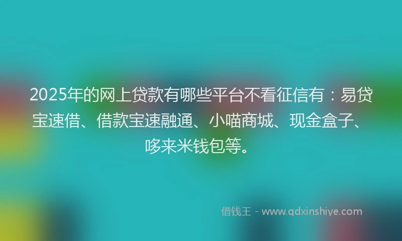 2025年的网上贷款有哪些平台不看征信有：易贷宝速借、借款宝速融通、小喵商城、现金盒子、哆来米钱包等。