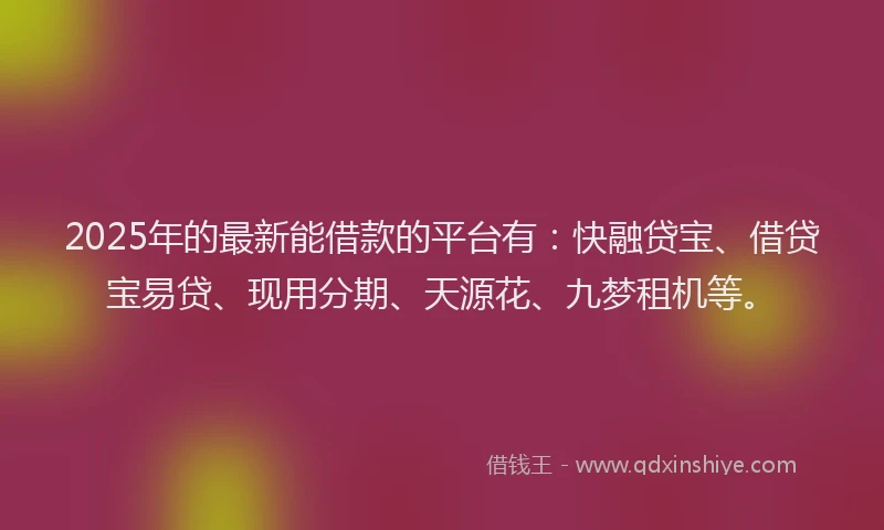 2025年的最新能借款的平台有：快融贷宝、借贷宝易贷、现用分期、天源花、九梦租机等。