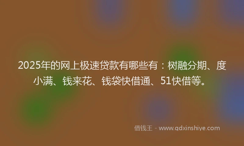 2025年的网上极速贷款有哪些有：树融分期、度小满、钱来花、钱袋快借通、51快借等。