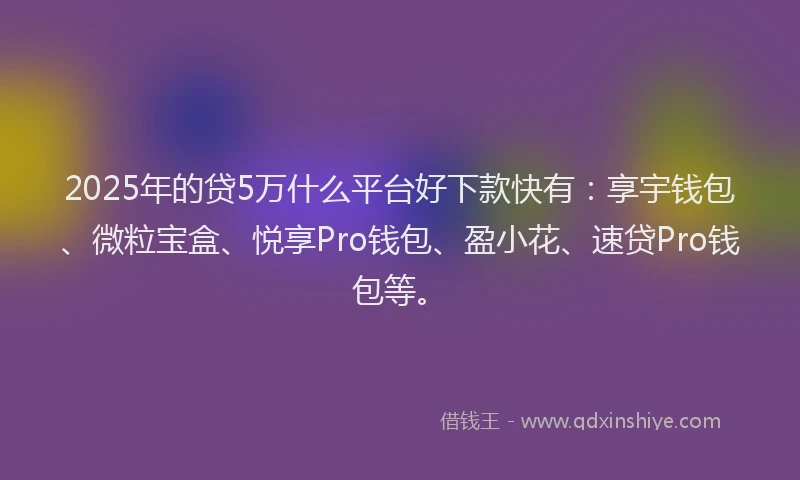 2025年的贷5万什么平台好下款快有：享宇钱包、微粒宝盒、悦享Pro钱包、盈小花、速贷Pro钱包等。